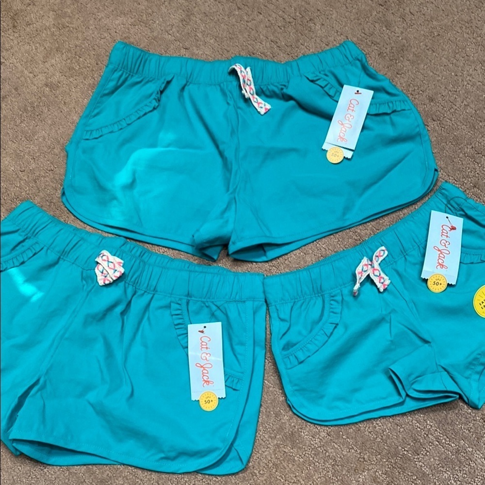 Girl’s Teal Drawstring Swim Shorts Bundle 7/8+ & 14/16 Beach Summer Resortwear